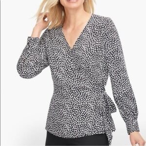 Talbots Women's Black and White Wrap Top NWT